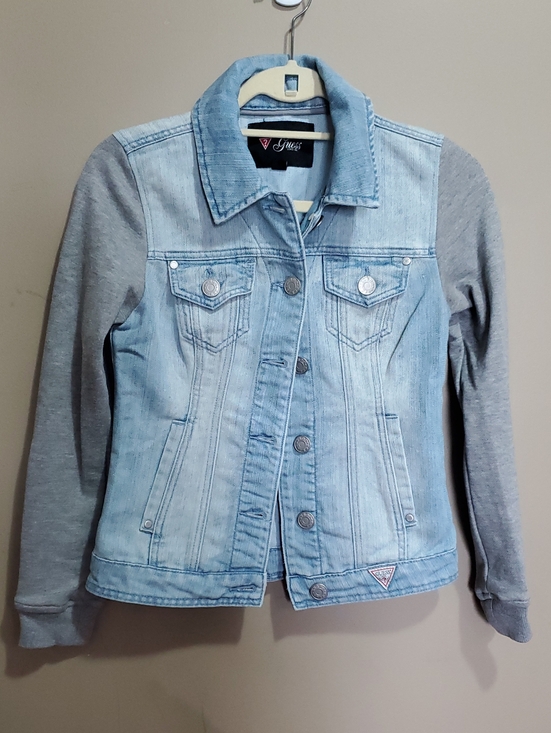 Guess Jackets & Blazers - Guess Light Blue Denim Jacket with Gray Fleece Sleeves Size Xs